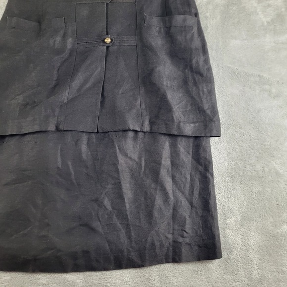 Vintage NY Sake Midi Dress Womens 8 Black Linen Blend Button Front Short Sleeve - Picture 8 of 11